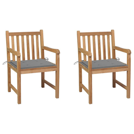 Vidaxl tuinstoelen 2 st met grijze kussens massief teakhout