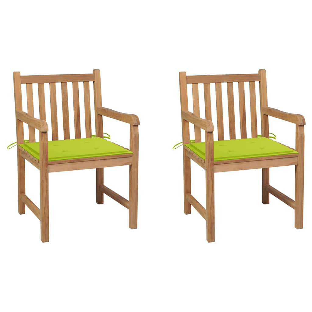 Vidaxl tuinstoelen 2 st met heldergroene kussens massief teakhout