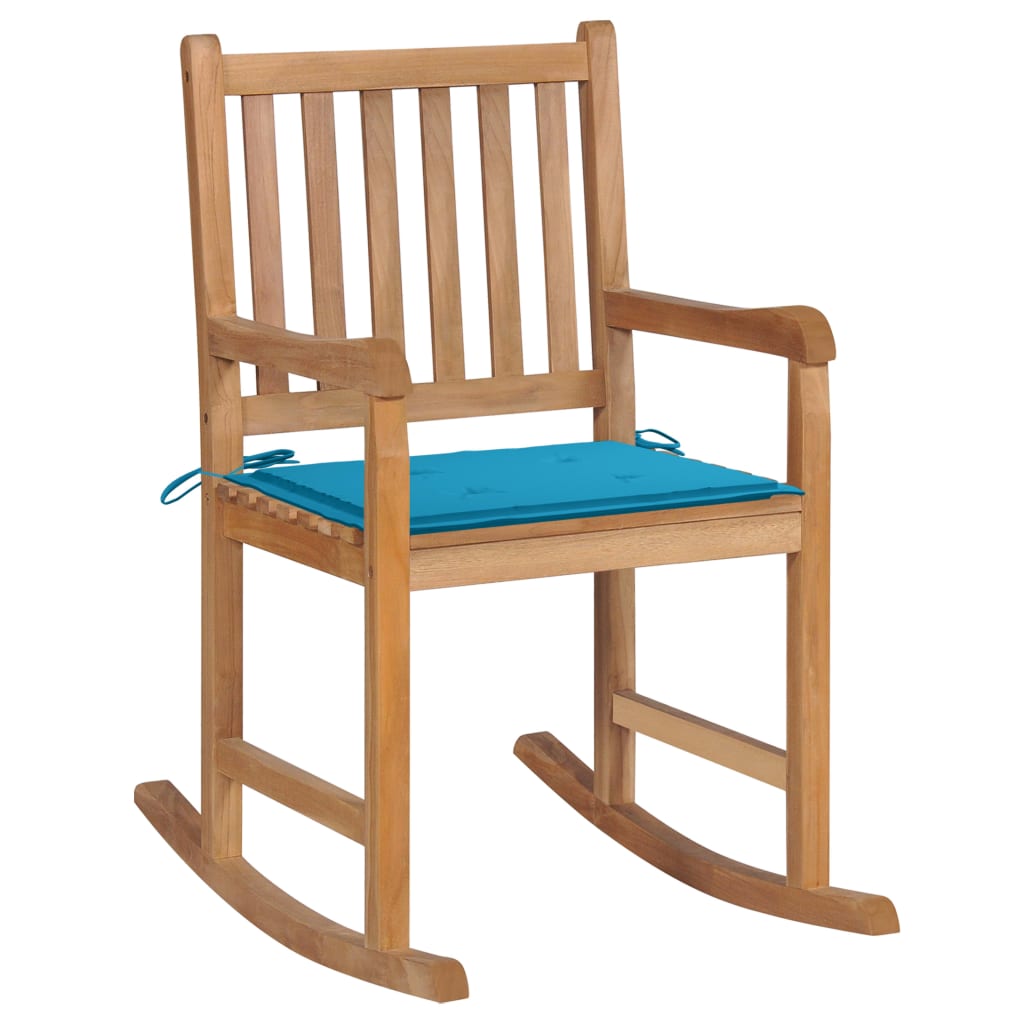 Vidaxl schommelstoel met blauw kussen massief teakhout