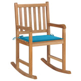 Vidaxl schommelstoel met blauw kussen massief teakhout