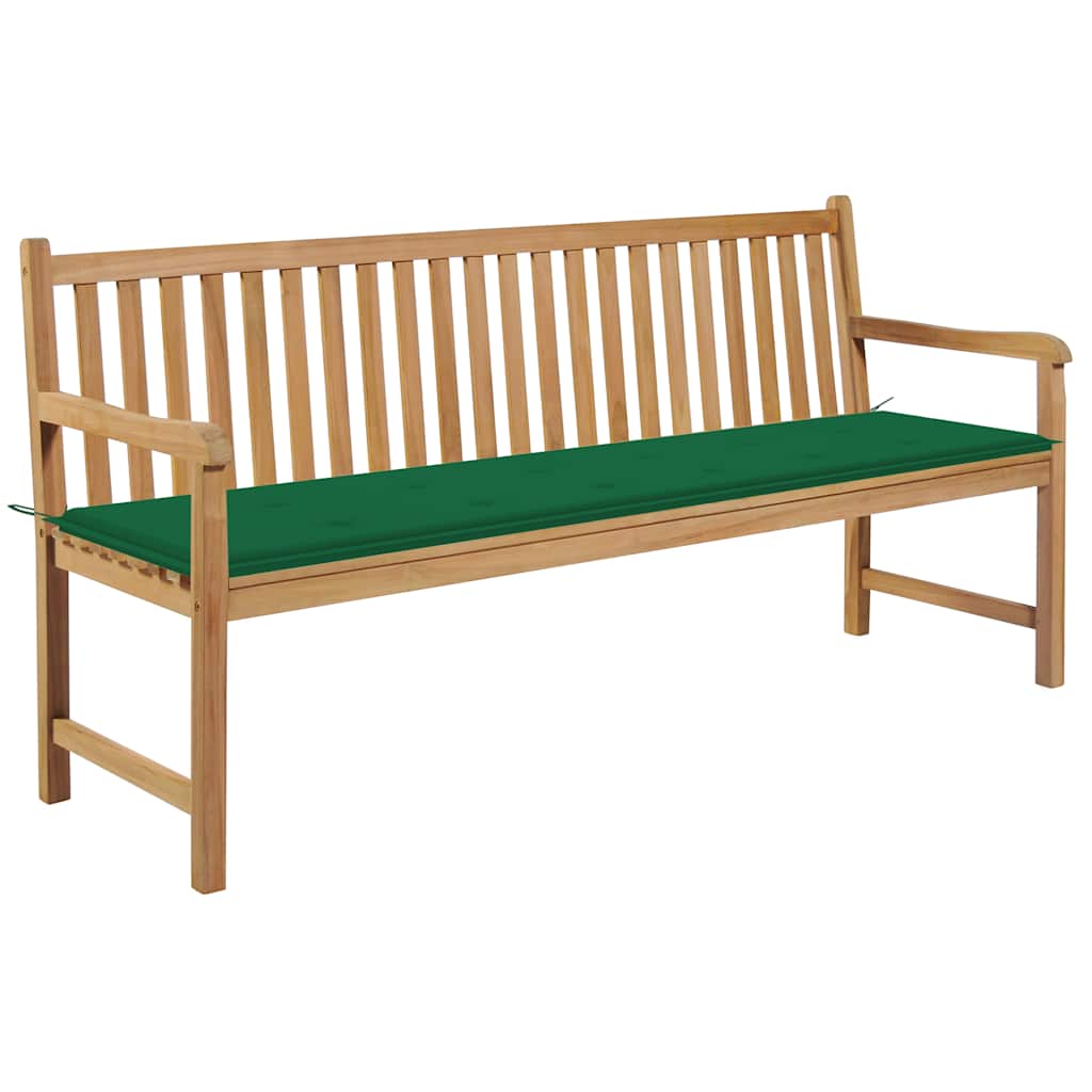 Vidaxl tuinbank met groen kussen 175 cm massief teakhout