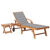 Vidaxl ligbed met tafel en kussen massief teakhout