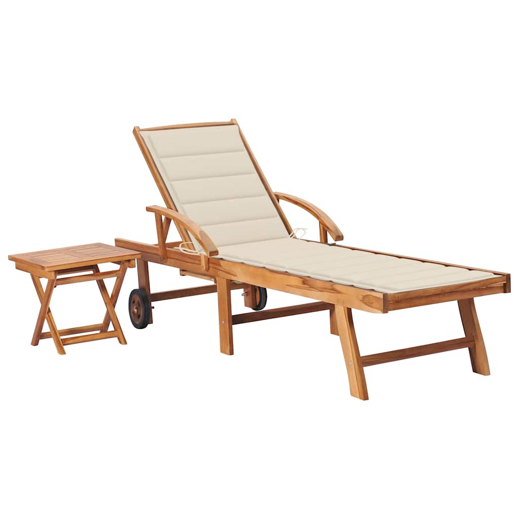 Vidaxl ligbed met tafel en kussen massief teakhout