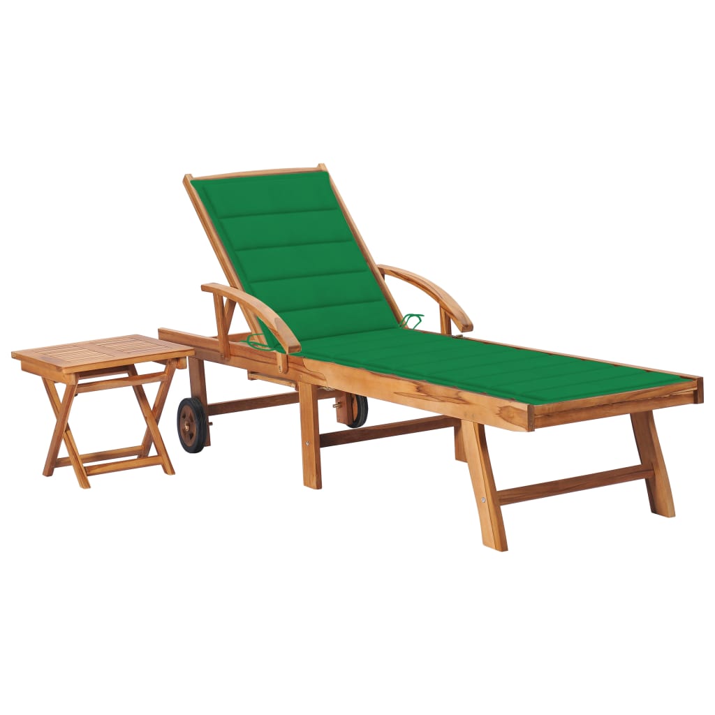 Vidaxl ligbed met tafel en kussen massief teakhout