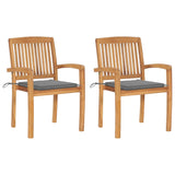 Vidaxl tuinstoelen 2 st met grijze kussens massief teakhout