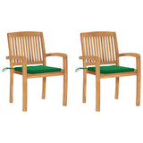 Vidaxl tuinstoelen 2 st met groene kussens massief teakhout