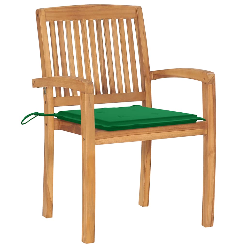 Vidaxl tuinstoelen 2 st met groene kussens massief teakhout