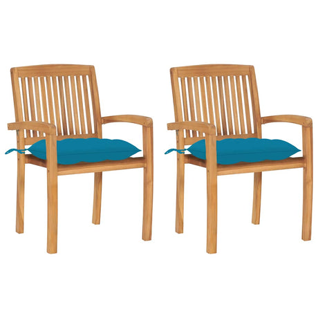 Vidaxl tuinstoelen 2 st met lichtblauwe kussens massief teakhout