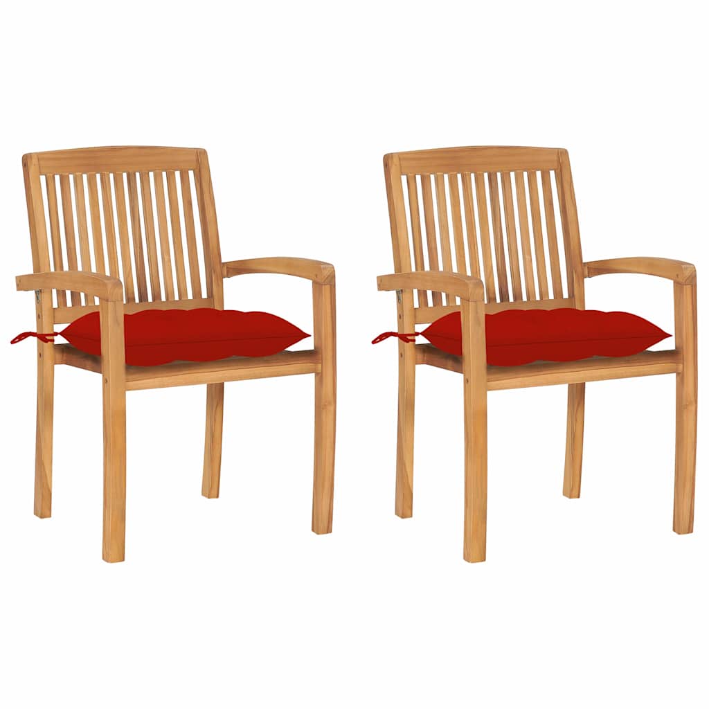 Vidaxl tuinstoelen 2 st met rode kussens massief teakhout