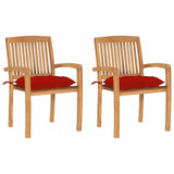 Vidaxl tuinstoelen 2 st met rode kussens massief teakhout