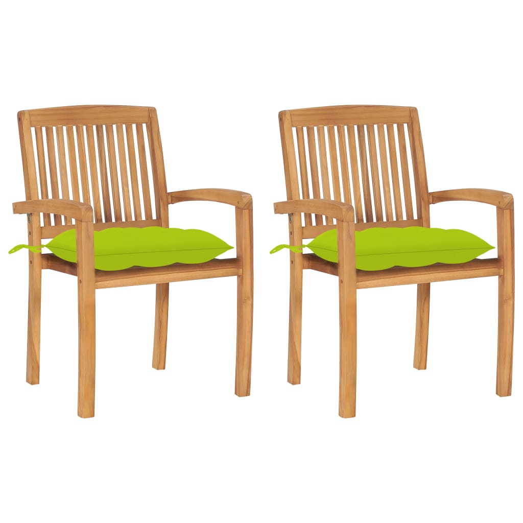Vidaxl tuinstoelen 2 st met heldergroene kussens massief teakhout