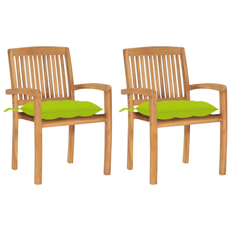 Vidaxl tuinstoelen 2 st met heldergroene kussens massief teakhout