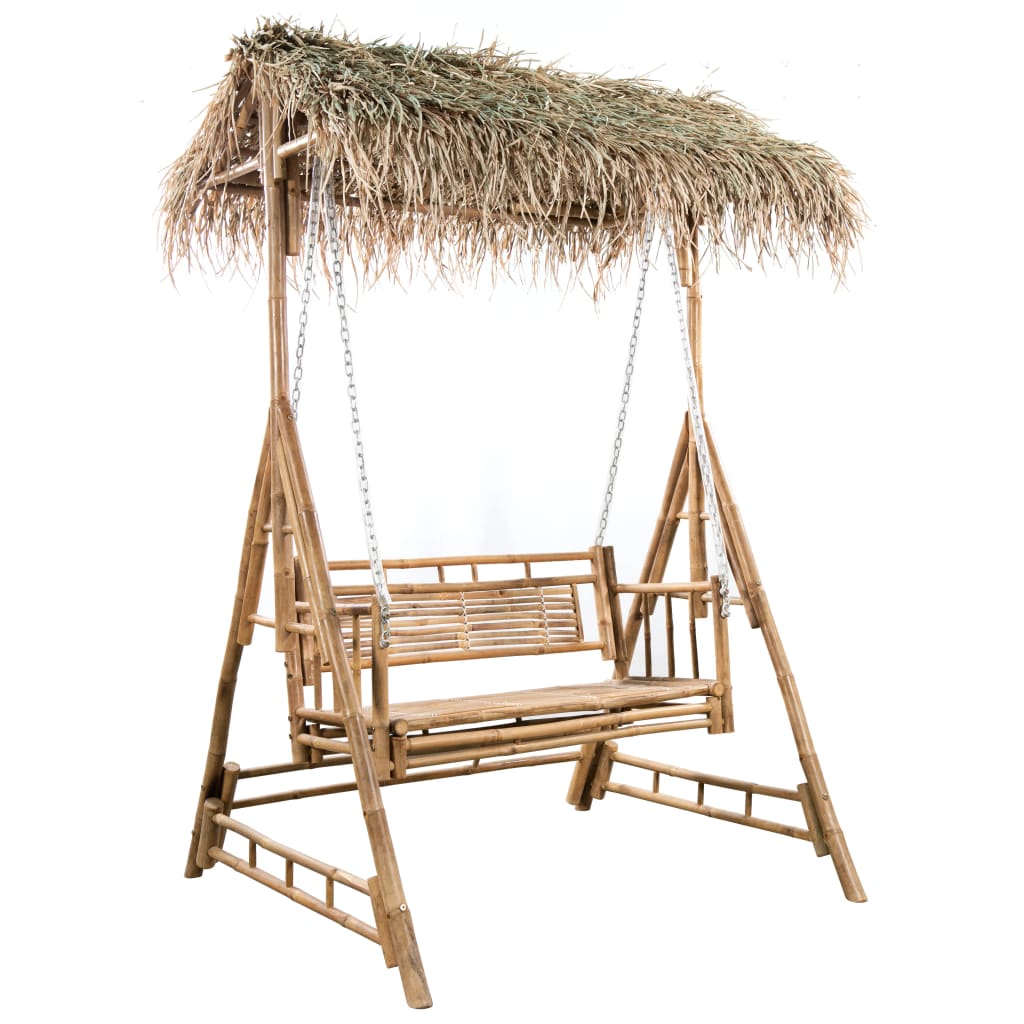 Vidaxl Swing Bench 2-osobowy z liśćmi dłoni i poduszką 202 cm bambus