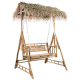 VidaXL Swing bench 2-seater with palm leaves and cushion 202 cm bamboo