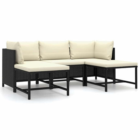 Vidaxl 5-delige loungeset met kussens poly rattan zwart