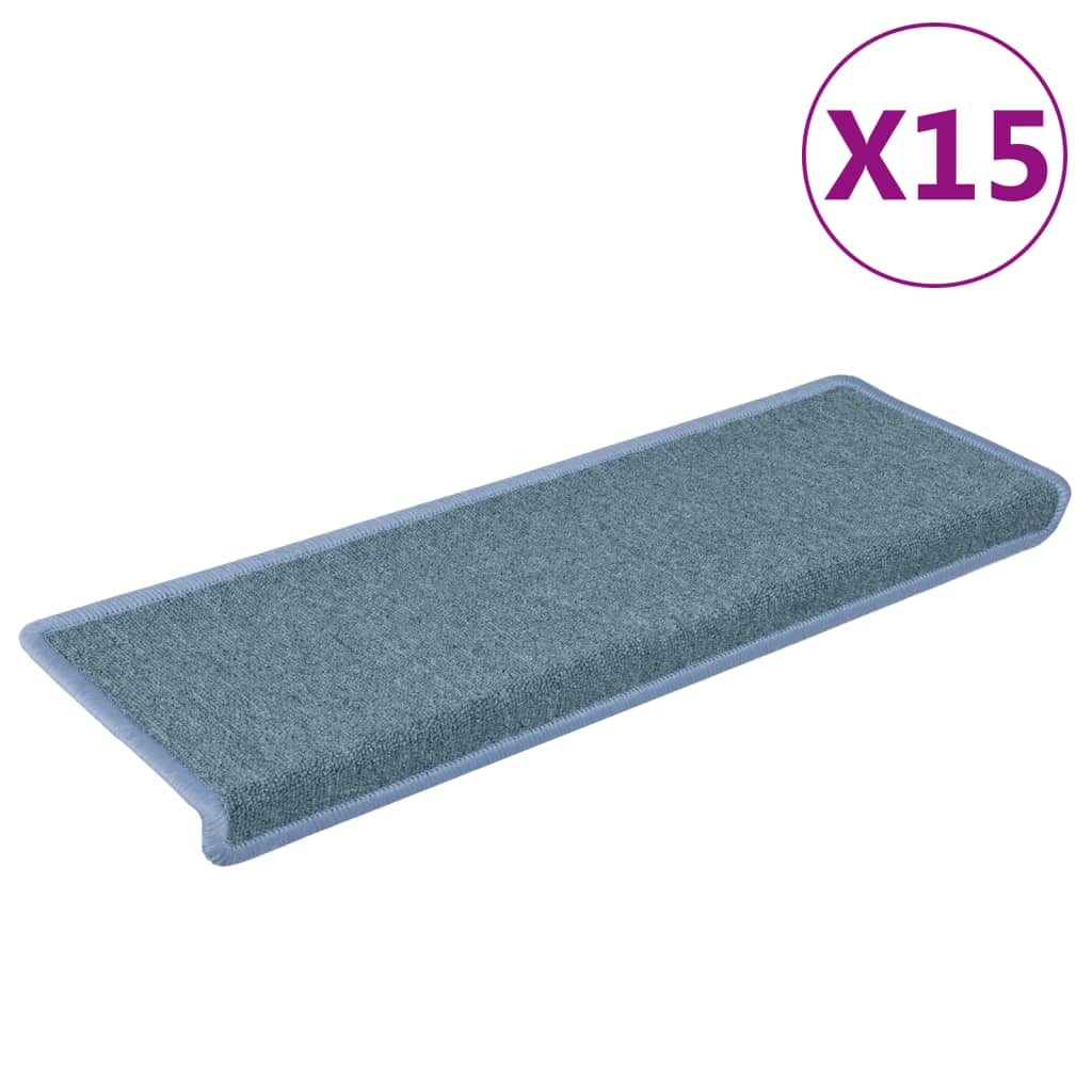 Vidaxl Mats d'escalier 15 st 65x21x4 cm bleu