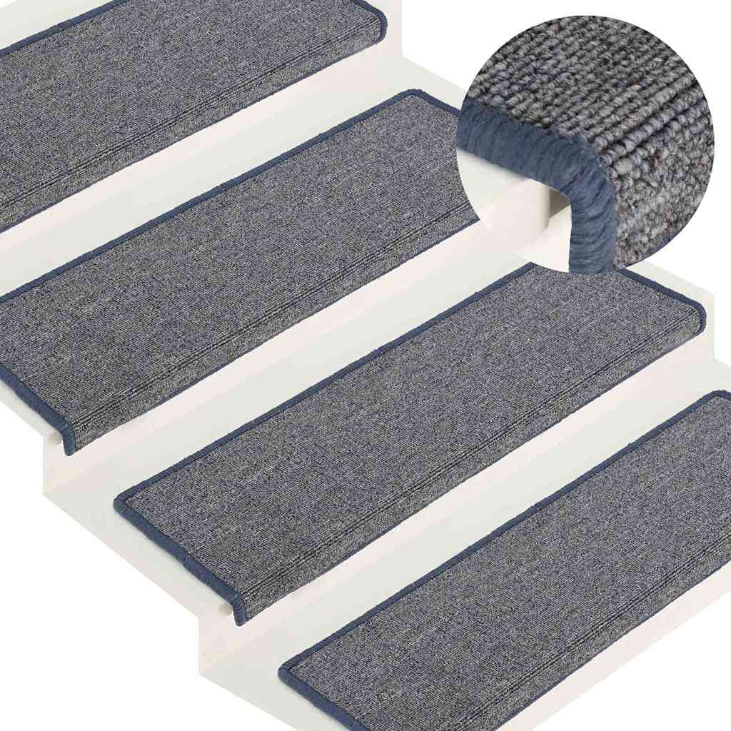Vidaxl -Treppenmatten 15 ST 65x21x4 cm hellgrau und blau mit rechteckiger Rand