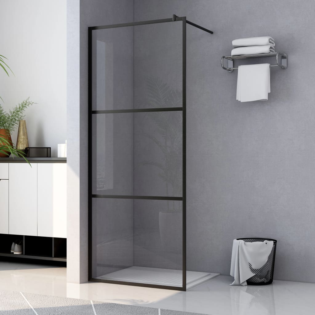 Vidaxl Walk-In Mur de douche transparent 100x195 cm Esg Verre noir