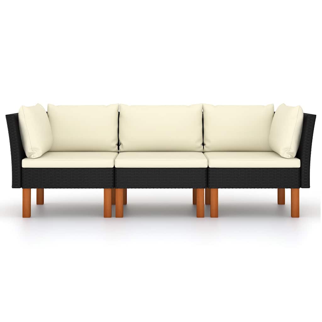 Vidaxl tuinbank 3-zits met kussens poly rattan zwart
