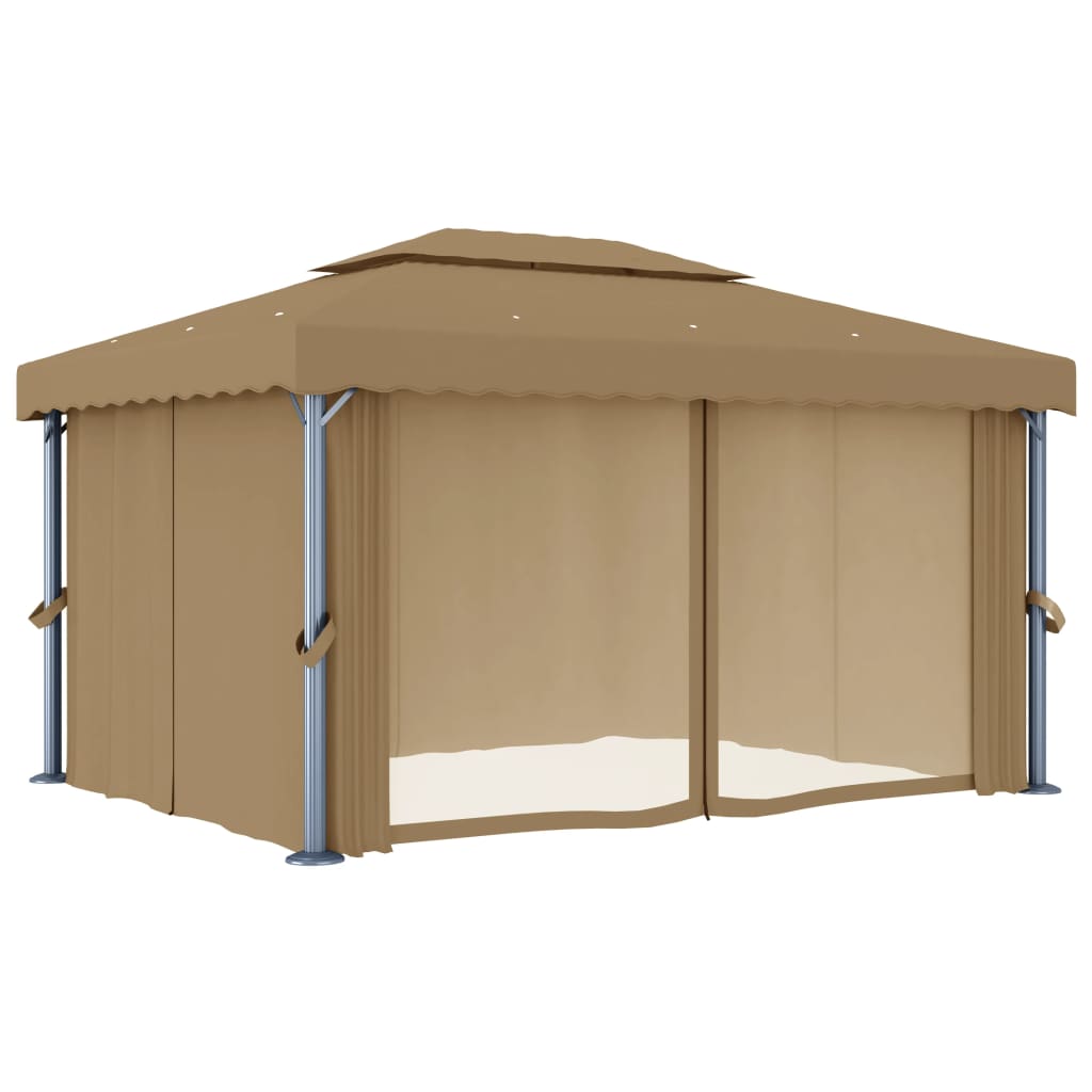 Vidaxl Arbor med gardin 4x3 m aluminium taupe