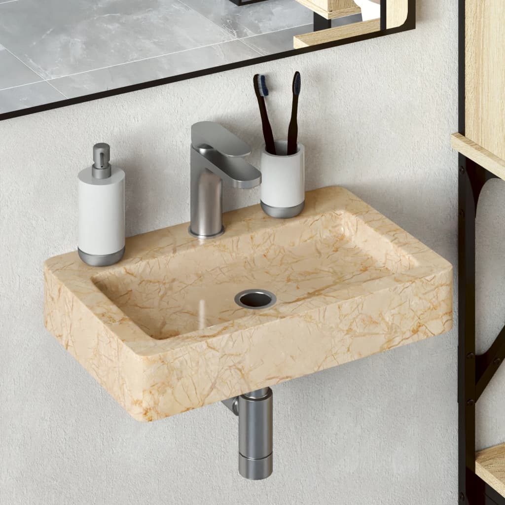 Vidaxl Washbasin Wall -namontovaná 38x24x6,5 cm mramorová krém -