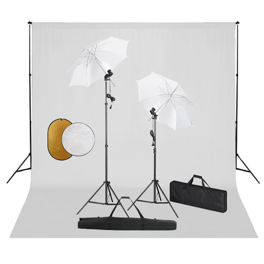 Vidaxl Photo Studio Set med lamper, paraplyer, baggrund og reflektor