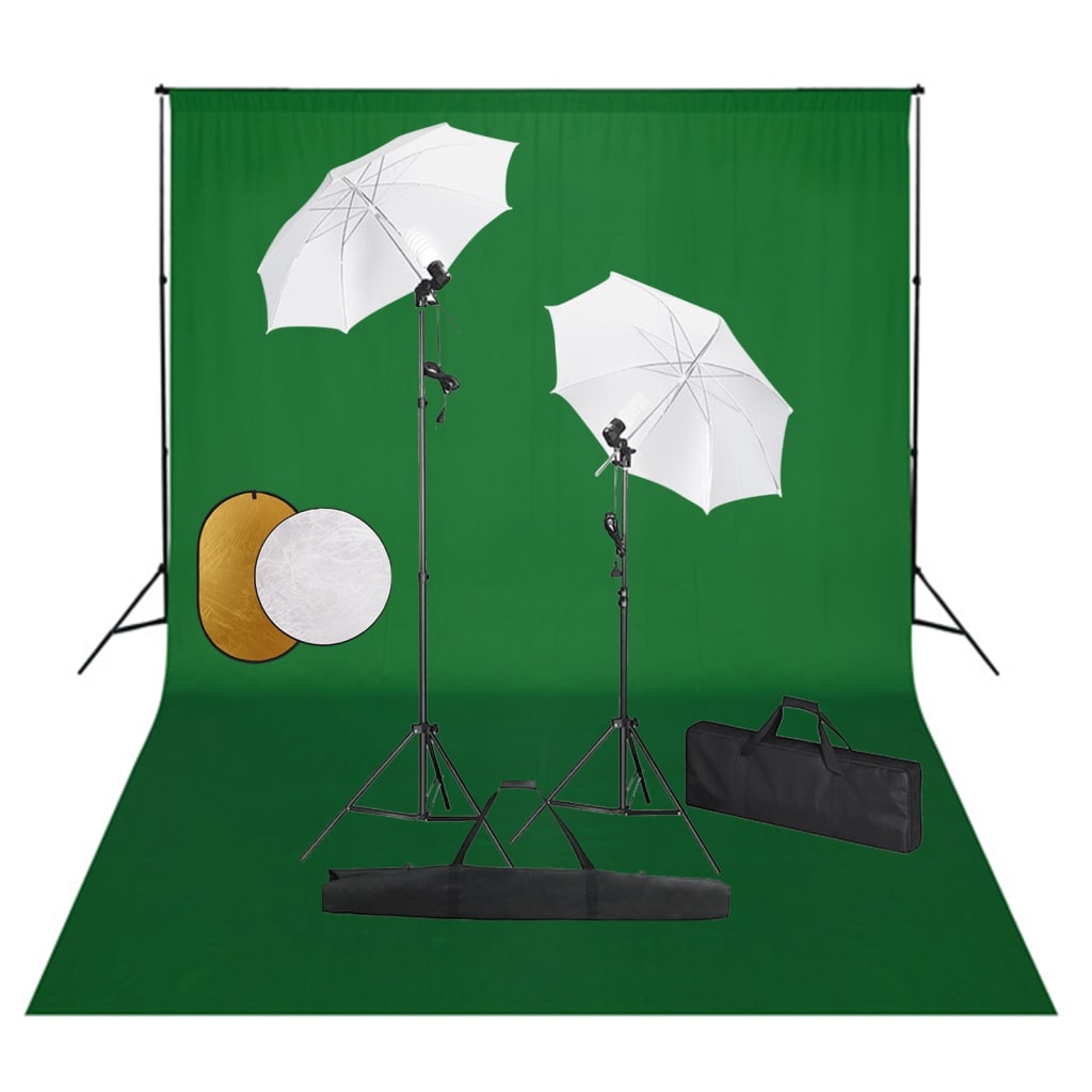 Vidaxl Photo Studio Set med lamper, paraplyer, baggrund og reflektor