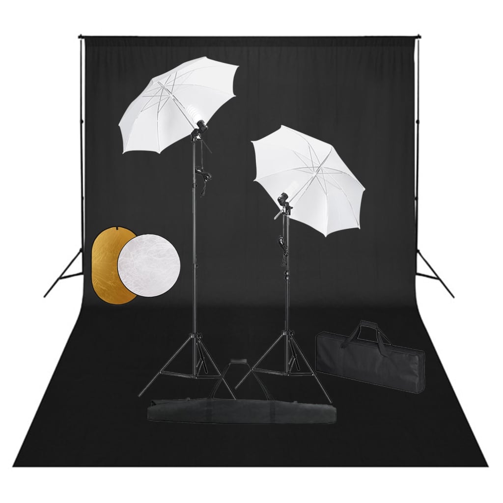 Vidaxl Photo Studio set med lampor, paraplyer, bakgrund och reflektor