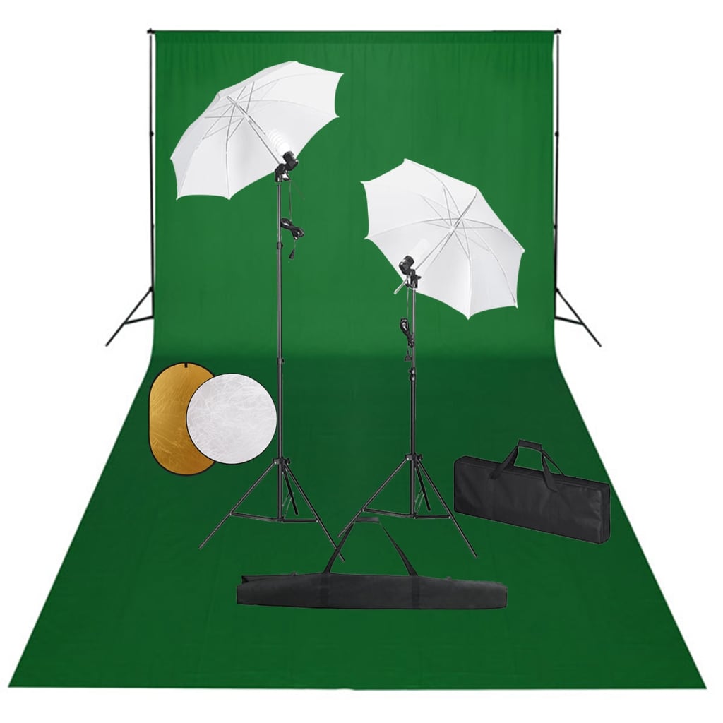 Vidaxl Photo Studio Set med lamper, paraplyer, baggrund og reflektor