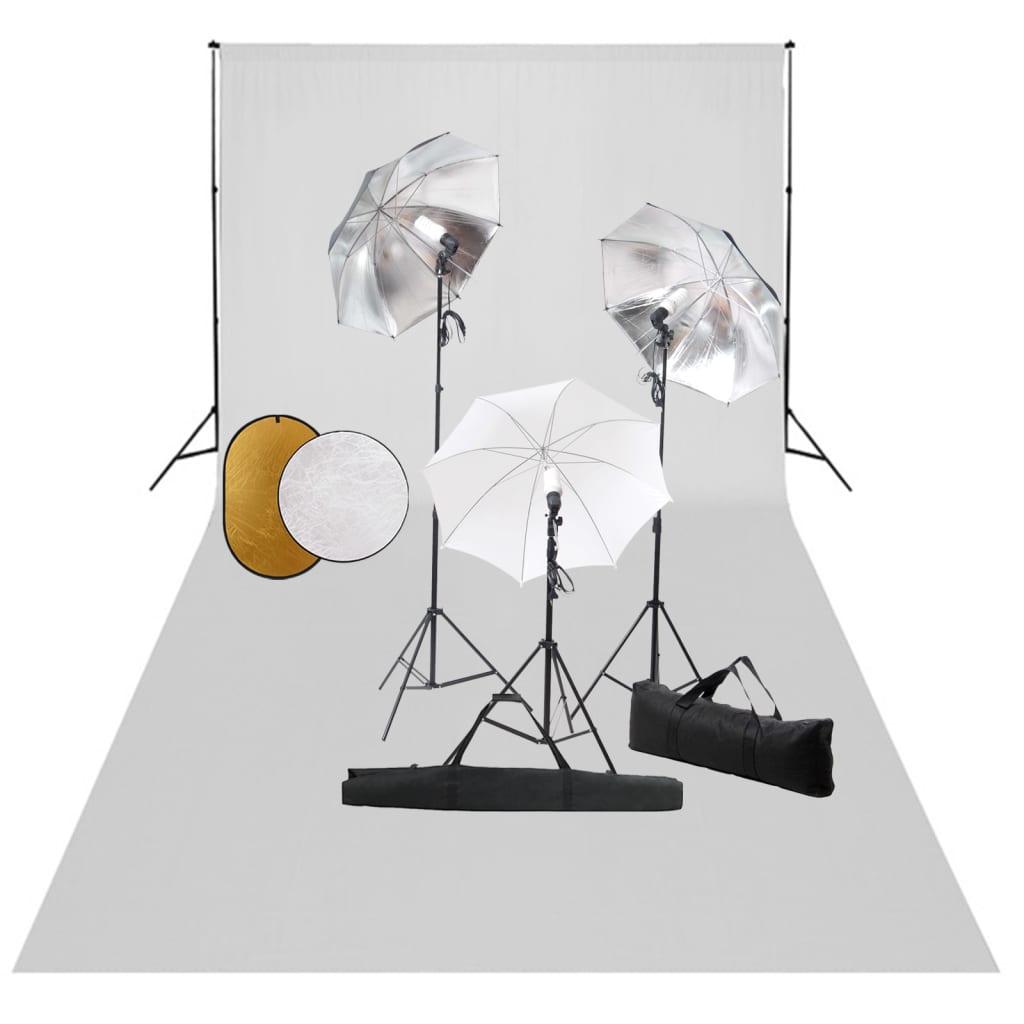 Vidaxl Photo Studio Set med lamper, paraplyer, baggrund og reflektor