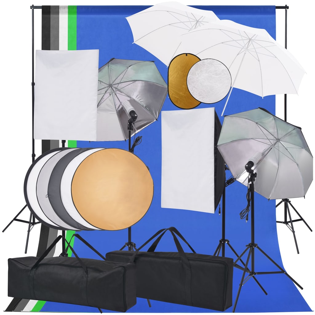 VidaXL Fotostudioset met softboxlampen paraplu's achtergrond reflector