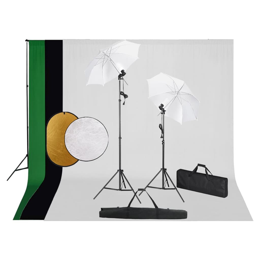 Vidaxl Photo Studio Set med lamper, paraplyer, baggrund og reflektor