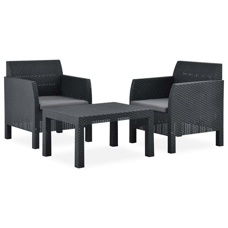 Vidaxl 3-delige loungeset met kussens pp rattan antracietkleurig