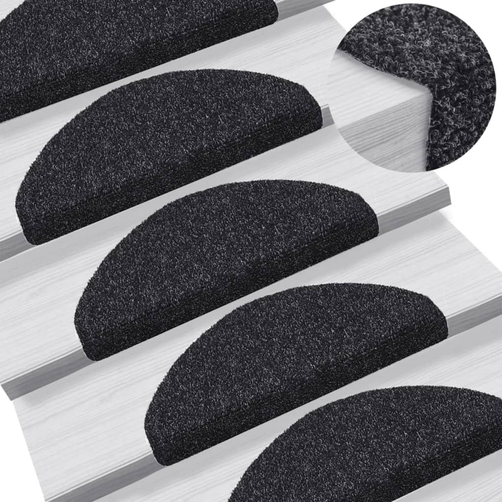 Vidaxl -Treppenmatten selbstadhäsiv 5 Stücke 65x21x4 cm schwarze Halbschritte groß