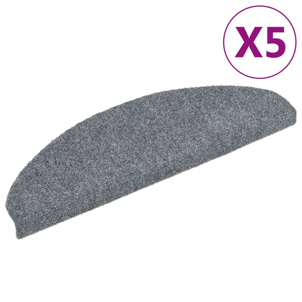 Vidaxl stair mats self -adhesive 5 pcs 65x21x4 cm needle felt light gray