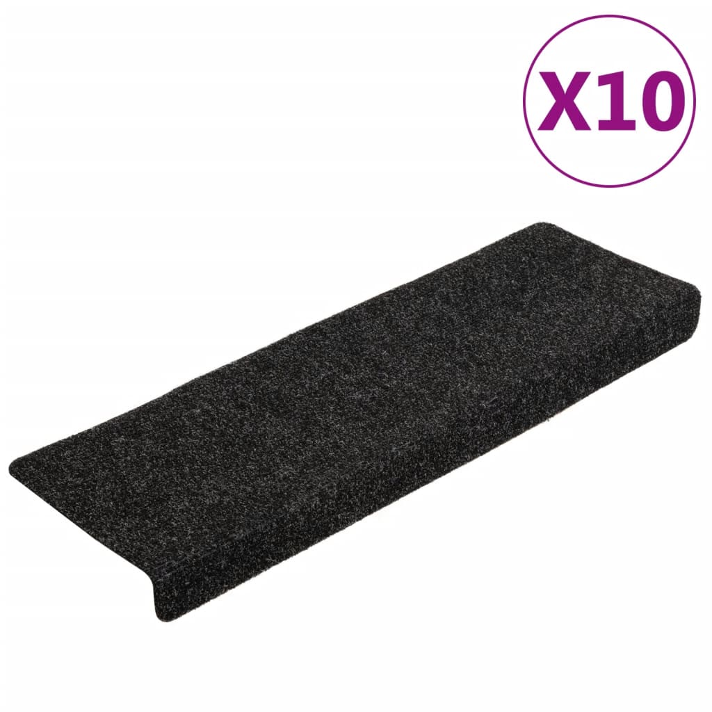 Vidaxl Treppenmatten Selbstadhäsiv 10 Teile 65x21x4 cm Schwarze rechteckige Kante