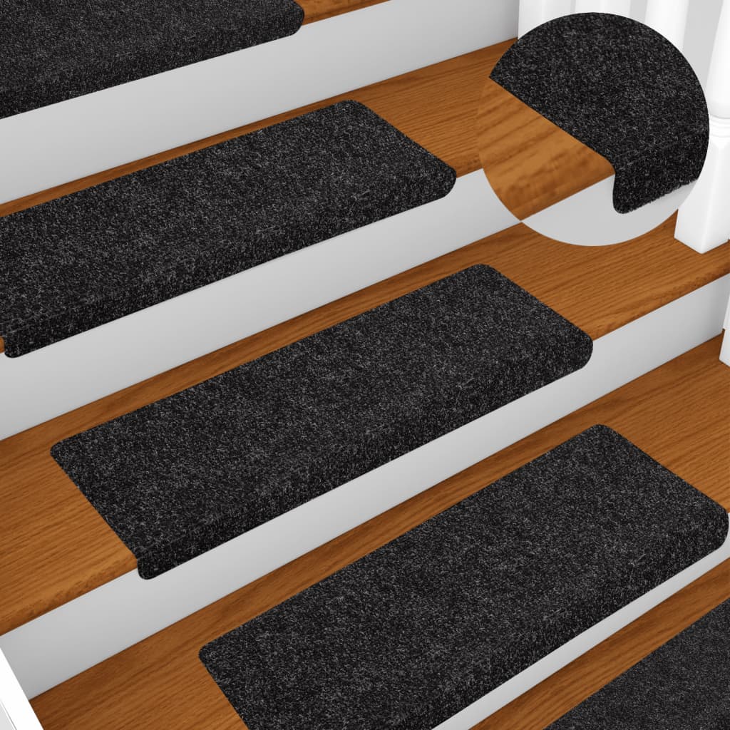 Esteras de escalera de Vidaxl 10 ST 65x21x4 CM Aguja de fieltro Negro