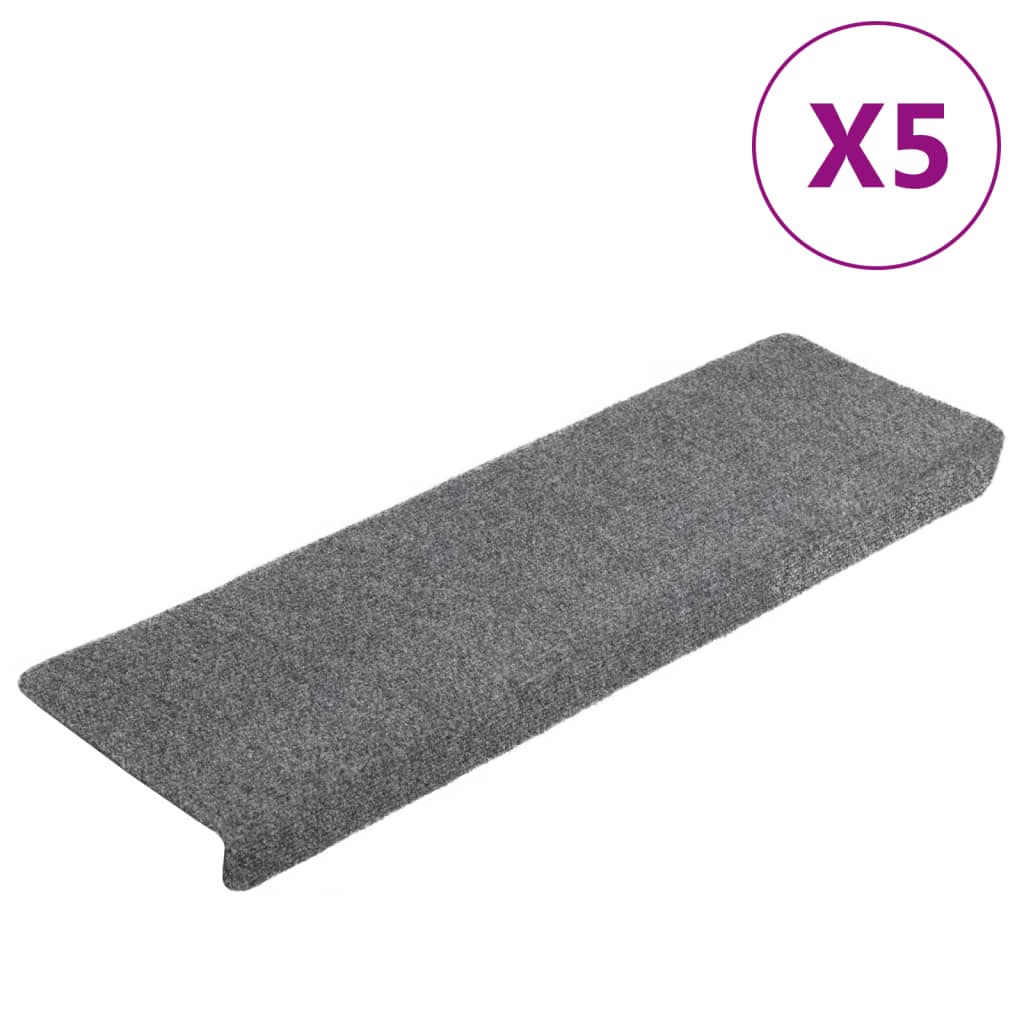 Vidaxl Stair Mats 5 St 65x21x4 cm nål følt lysegrå