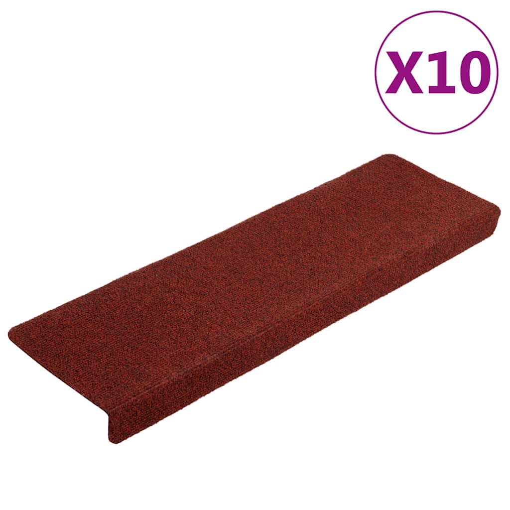 VIDAXL -Treppenmatten Selbstadhäsiv 10 PCs 65x21x4 cm Bordeaux rote rechteckige Kante