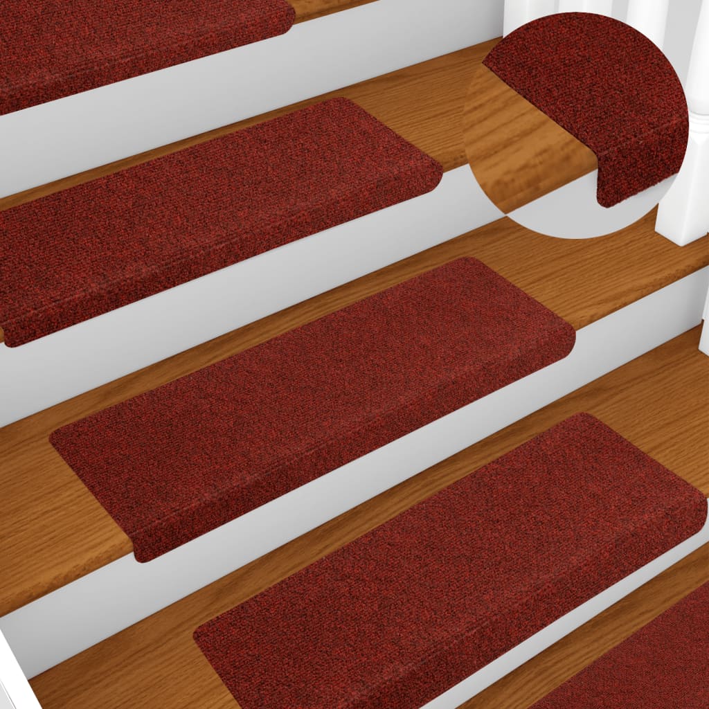 Vidaxl Stair Mats 10 PCS 65x21x4 CM nål følte Bordeaux rød