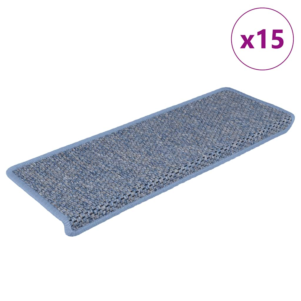 Vidaxl stair mats self-adhesive 15 st sisal look 65x21x4 cm blue