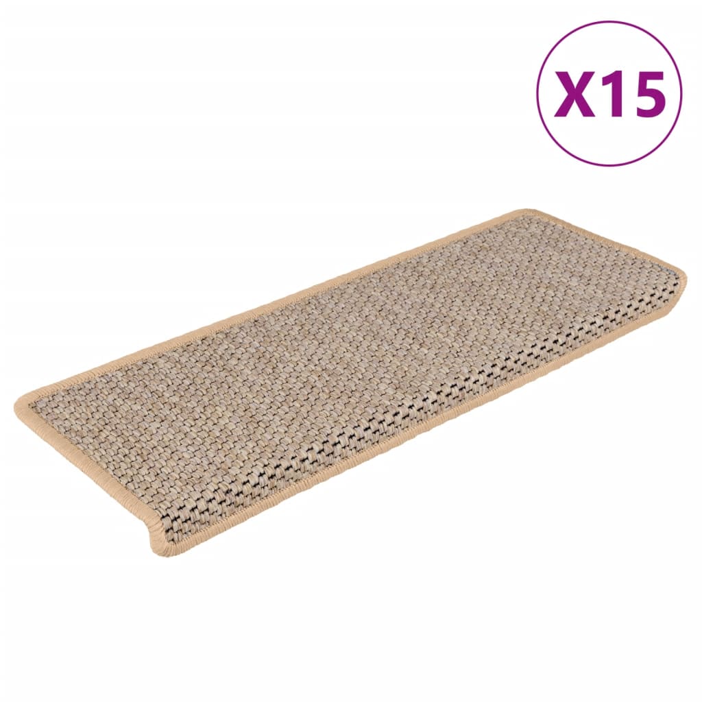 Vidaxl Schodišťové rohože Samolepející 15 St sisal vzhled 65x21x4 cm světla béžová