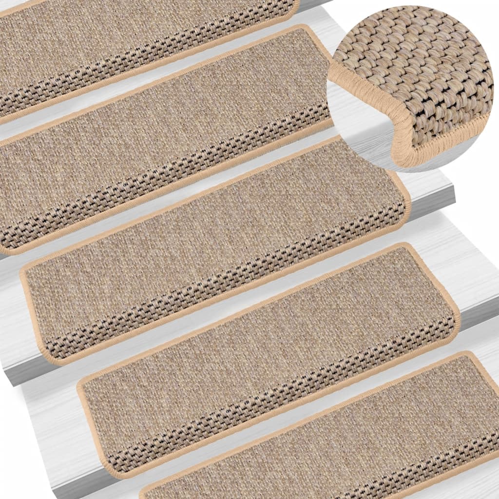 Vidaxl Schodišťové rohože Samolepející 15 St sisal vzhled 65x21x4 cm světla béžová