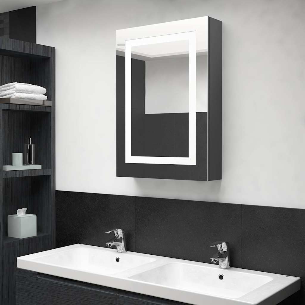 Vidaxl badkamerkast met spiegel en led 50x13x70 cm glanzend grijs