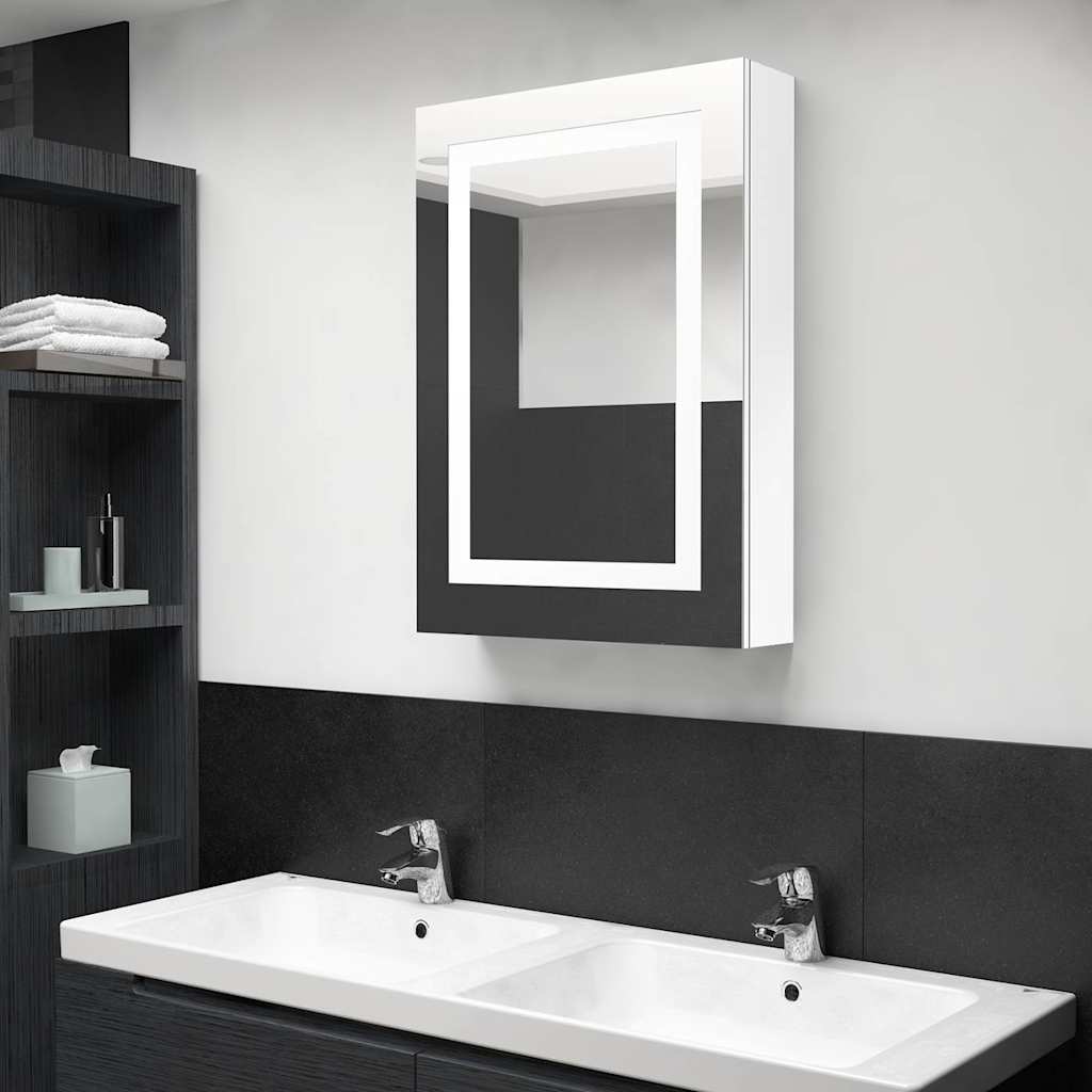 Vidaxl badkamerkast met spiegel en led 50x13x70 cm glanzend wit