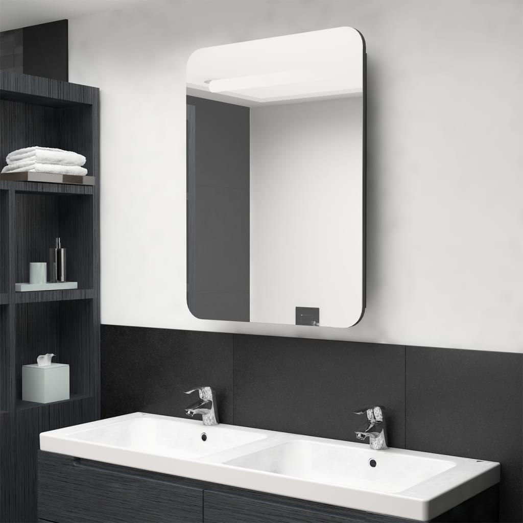 Vidaxl badkamerkast met spiegel en led 60x11x80 cm glanzend zwart