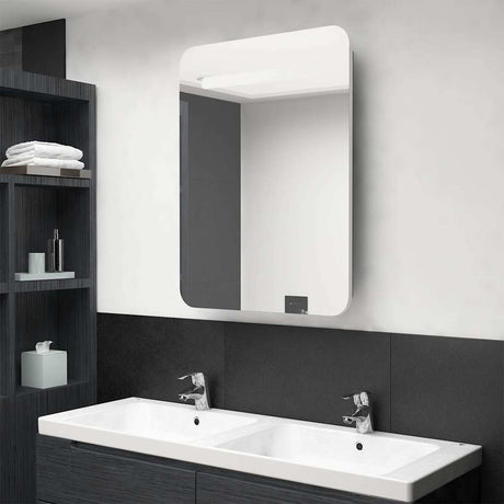 Vidaxl badkamerkast met spiegel en led 60x11x80 cm wit en eikenkleurig