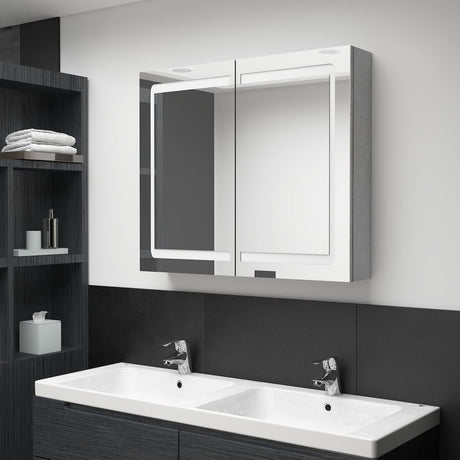 Vidaxl badkamerkast met spiegel en led 80x12x68 cm betongrijs