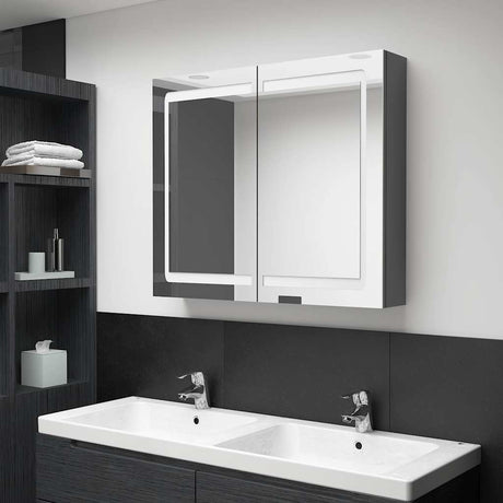 Vidaxl badkamerkast met spiegel en led 80x12x68 cm grijs