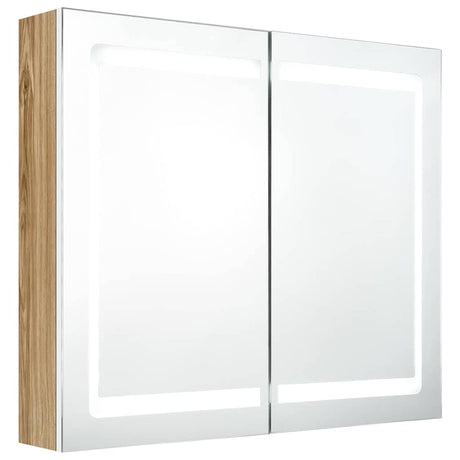 Vidaxl badkamerkast met spiegel en led 80x12x68 cm wit en eikenkleurig